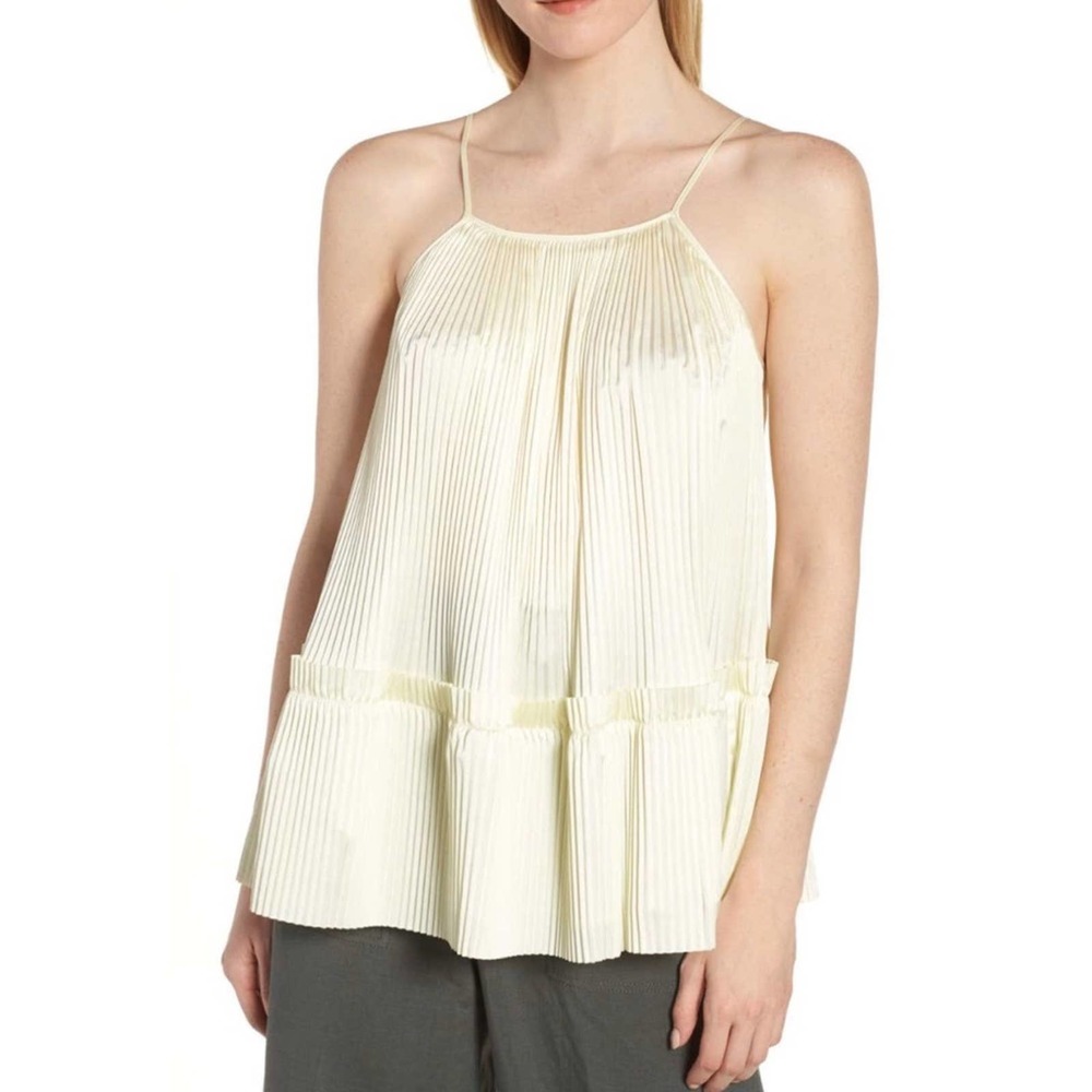 Lewit‎ accordion pleat yellow spaghetti strap top